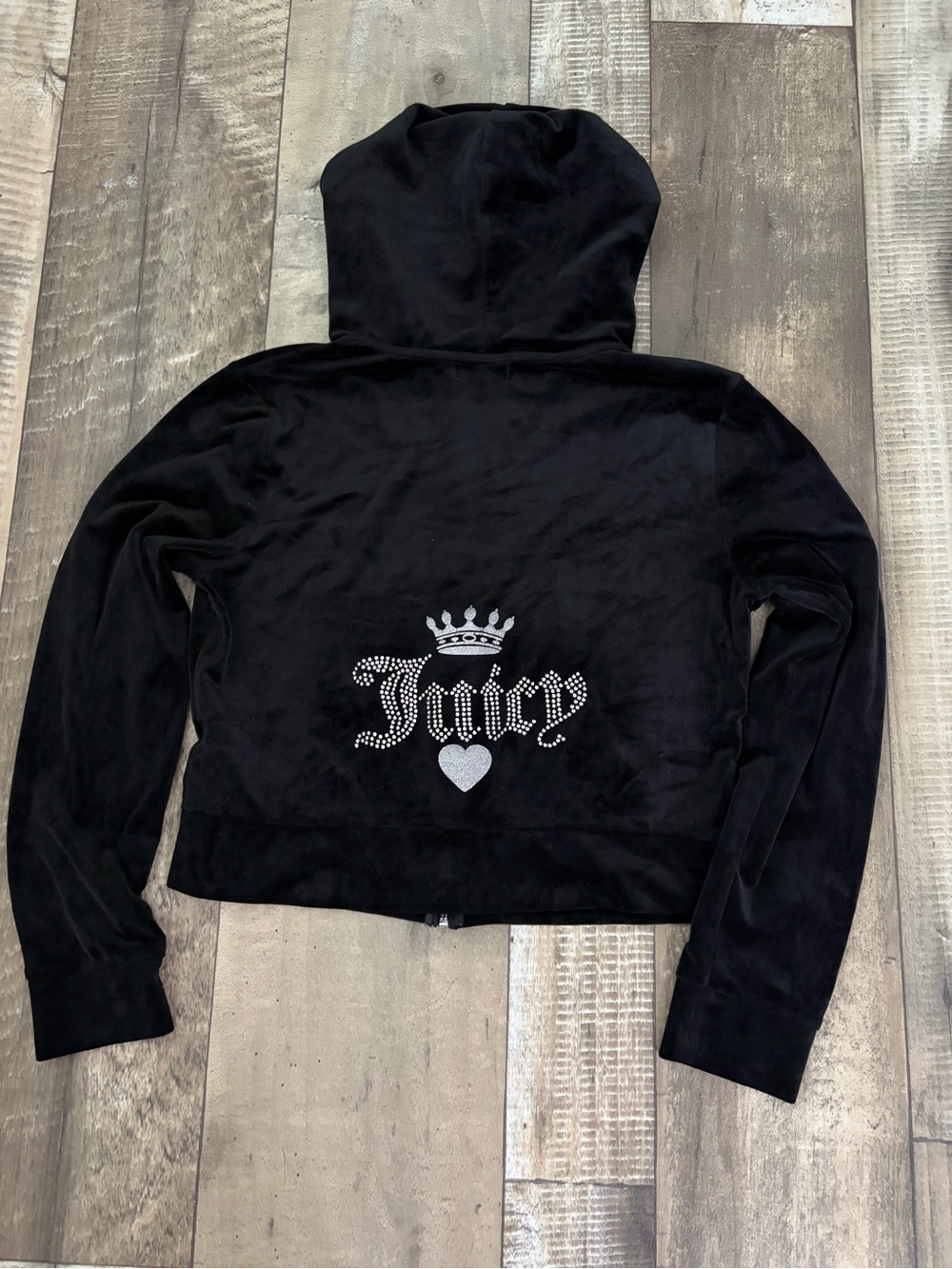 Juicy Couture Black Velour Hoodie with Signature J Zipper Pull